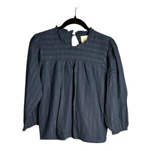 Maeve Navy Blue Blouse With Copper Metallic Stripes Size XS